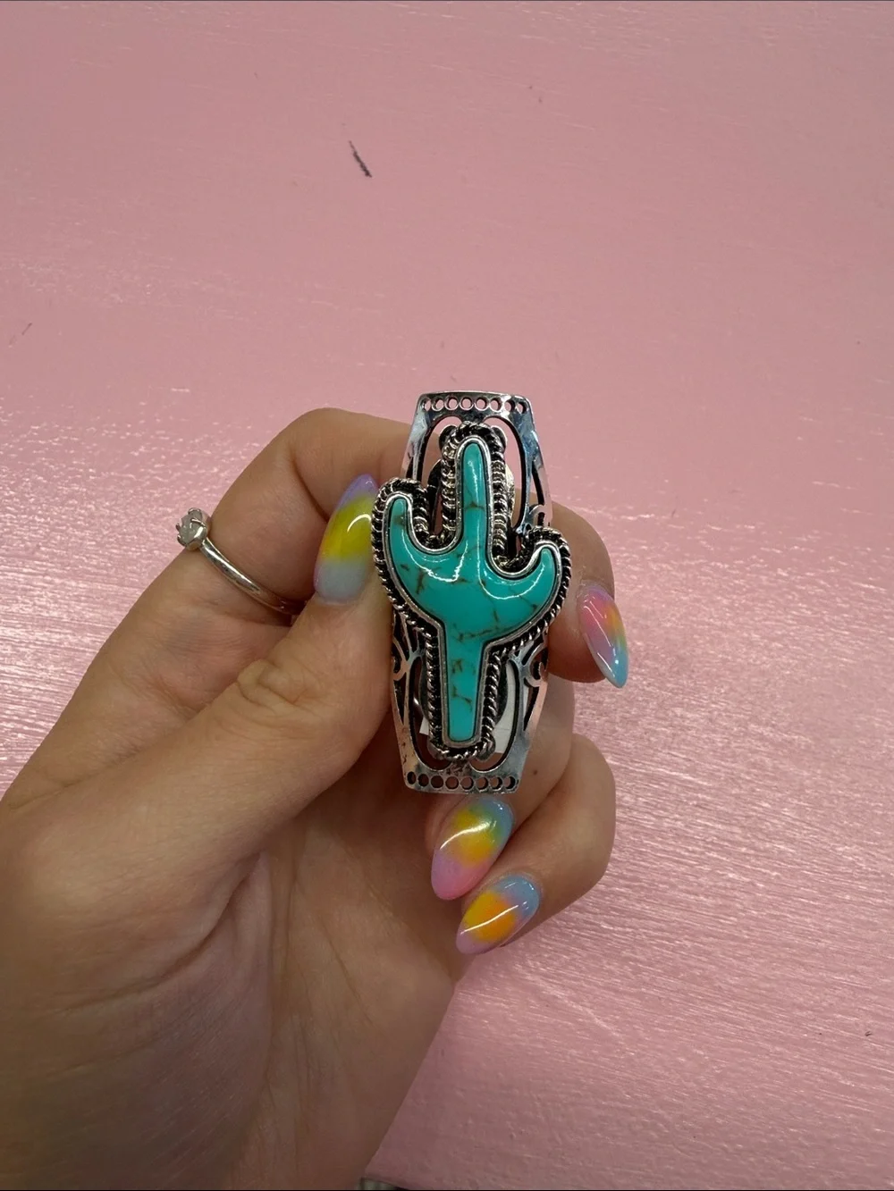 Turquoise Cactus Statement Ring
